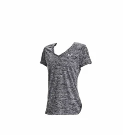 Under Armour Ladies Tech Twist Short-Sleeve V-Neck T-Shirt, Black/Metallic Silver
