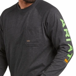 Ariat Men's Rebar Cotton Strong Graphic Long Sleeve Shirt, Charcoal/Lime -Cheap Footwear Store 10037642 02 warm removebg preview