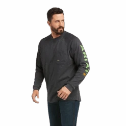 Ariat Men's Rebar Cotton Strong Graphic Long Sleeve Shirt, Charcoal/Lime