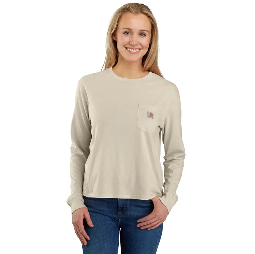 Carhartt Women's Tencel Fiber Series Loose Fit Long-Sleeve Crewneck Pocket T-Shirt 1 Carhartt Women's Tencel Fiber Series Loose Fit Long-Sleeve Crewneck Pocket T-Shirt