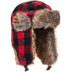 Huntworth Men's Sherpa Trapper Hat With Heat Boost, Red/Black Plaid