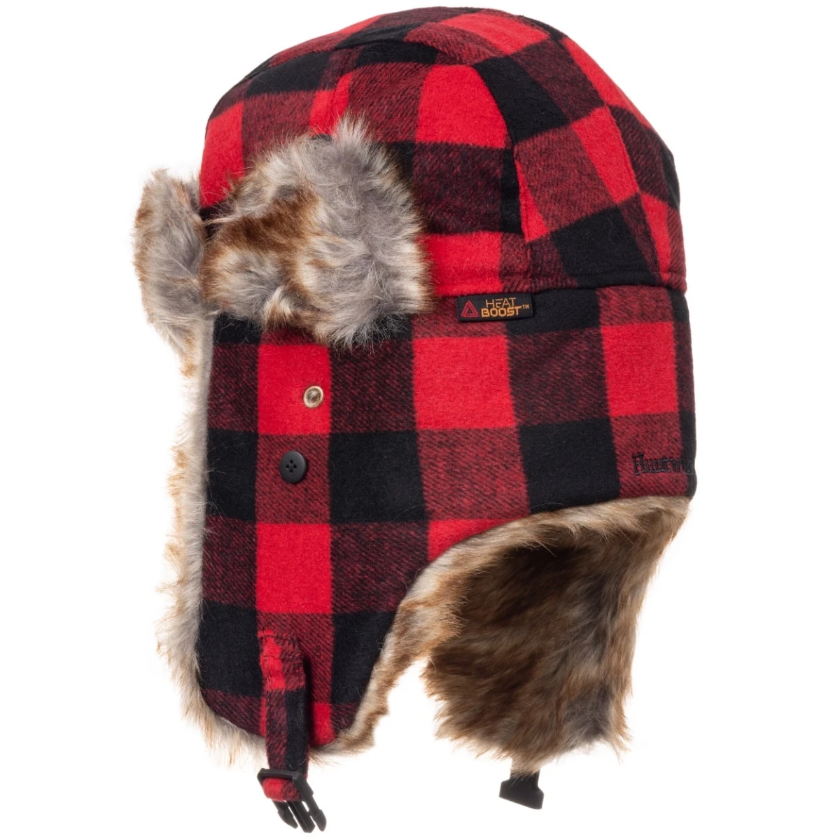 Huntworth Men's Sherpa Trapper Hat With Heat Boost, Red/Black Plaid 2 Huntworth Men's Sherpa Trapper Hat With Heat Boost, Red/Black Plaid - Image 2