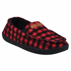 GaaHuu Men's Faux Wool Moccasin Slippers Black & Red Buffalo Plaid