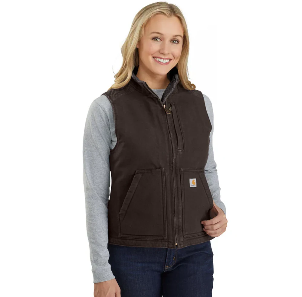 Carhartt Women's Sherpa Lined Relaxed Fit Washed Duck Vest 1 Carhartt Women's Sherpa Lined Relaxed Fit Washed Duck Vest